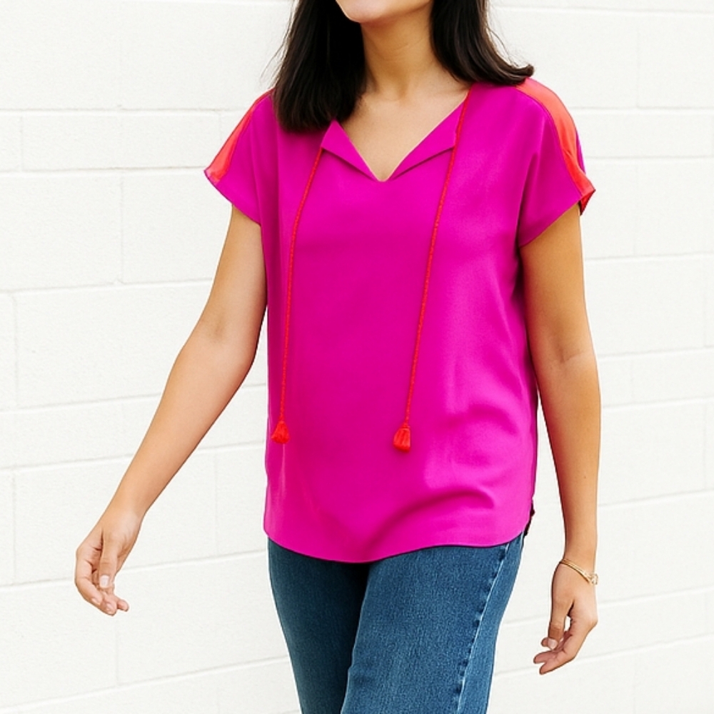 ST. JOHN | $395 Two-Toned Silk Blouse
